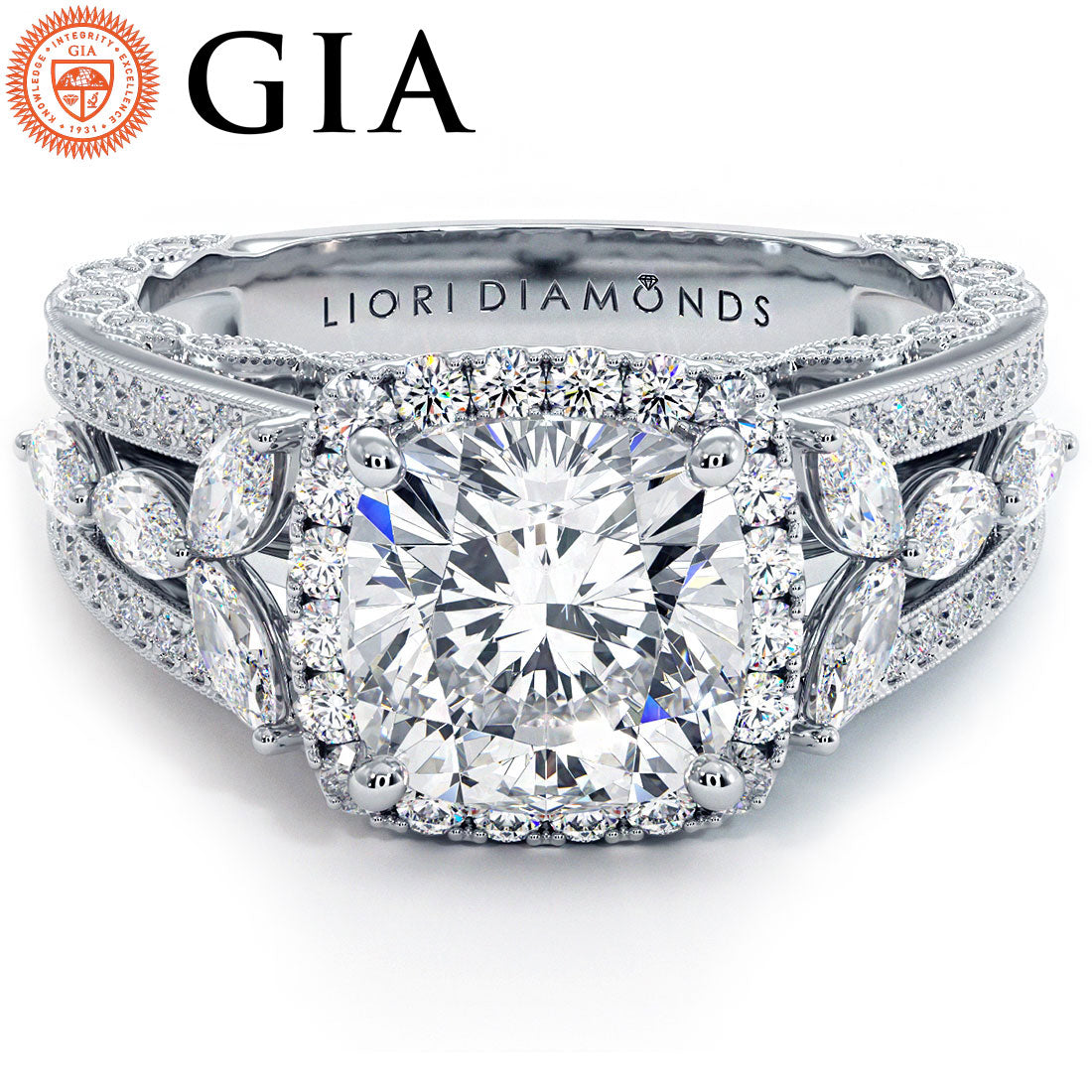 2 Carat Cushion Cut Micropavé Halo Vintage Style Milgrain