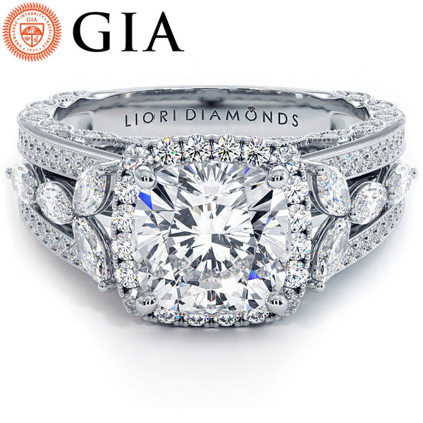 2 Carat Cushion Cut Micropavé Halo Vintage Style Milgrain