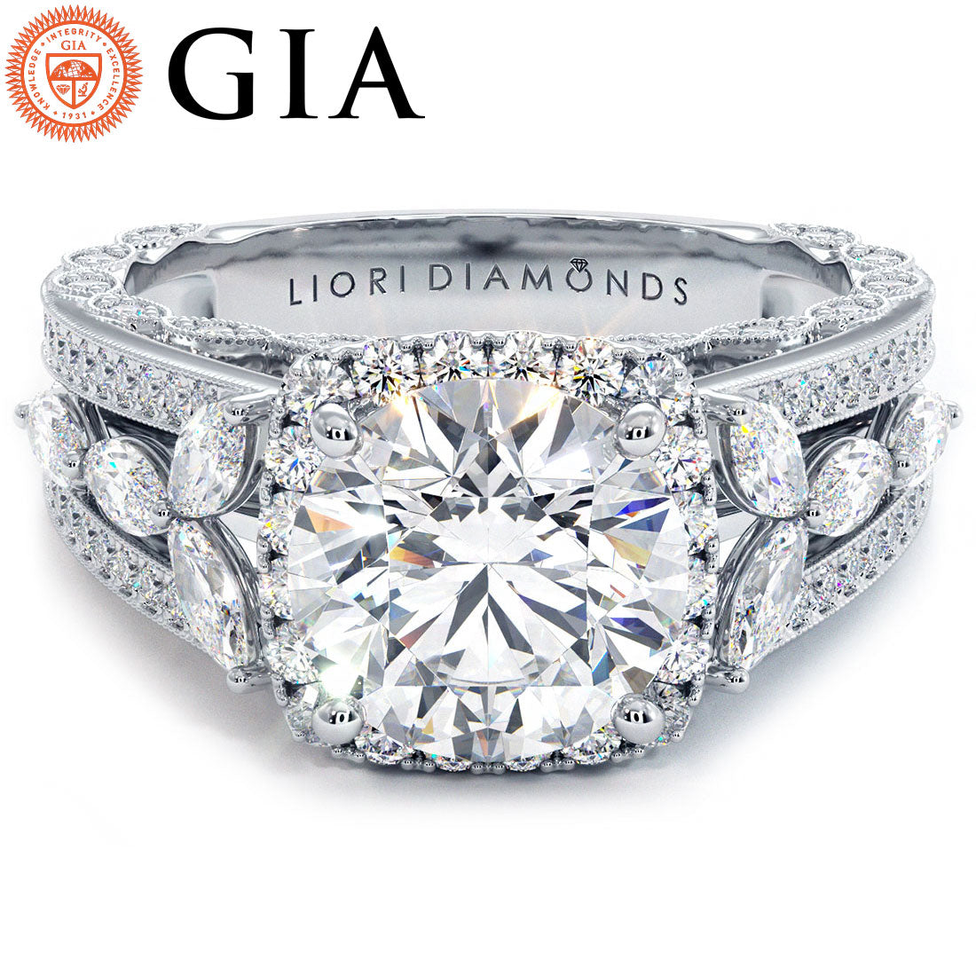 2 Carat Round Brilliant Micropavé Halo Vintage Style Milgrain