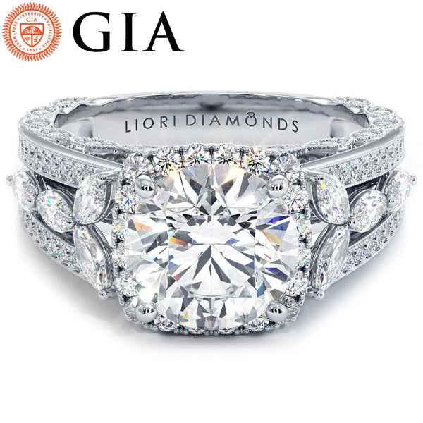 2 Carat Round Brilliant Micropavé Halo Vintage Style Milgrain
