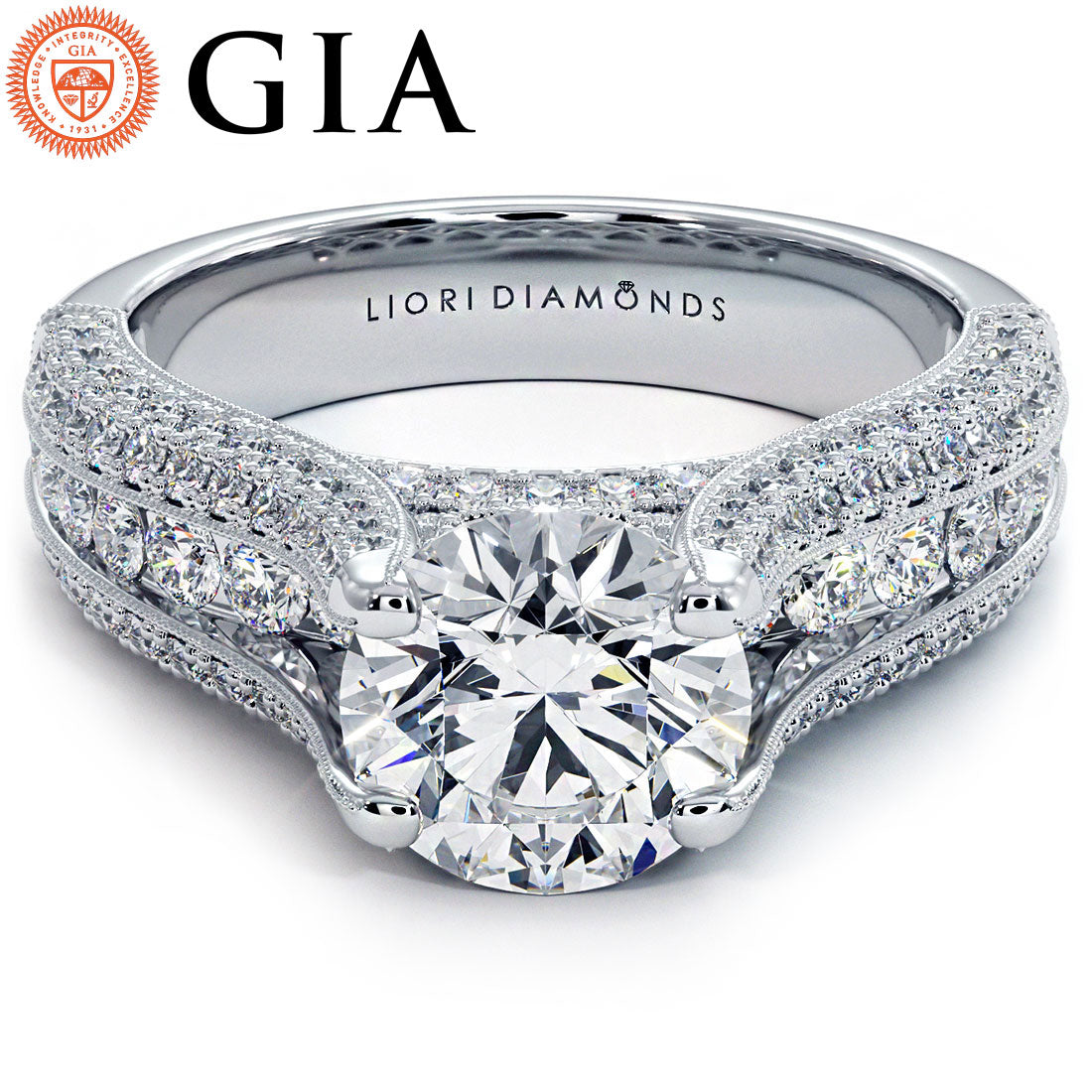 1.5 Carat Round Brilliant Micropavé Split Shank High Cathedral