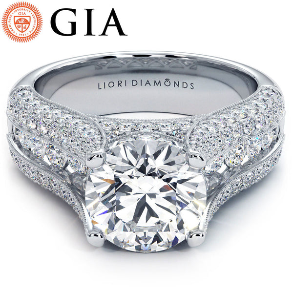 2 Carat Round Brilliant Micropavé Split Shank High Cathedral