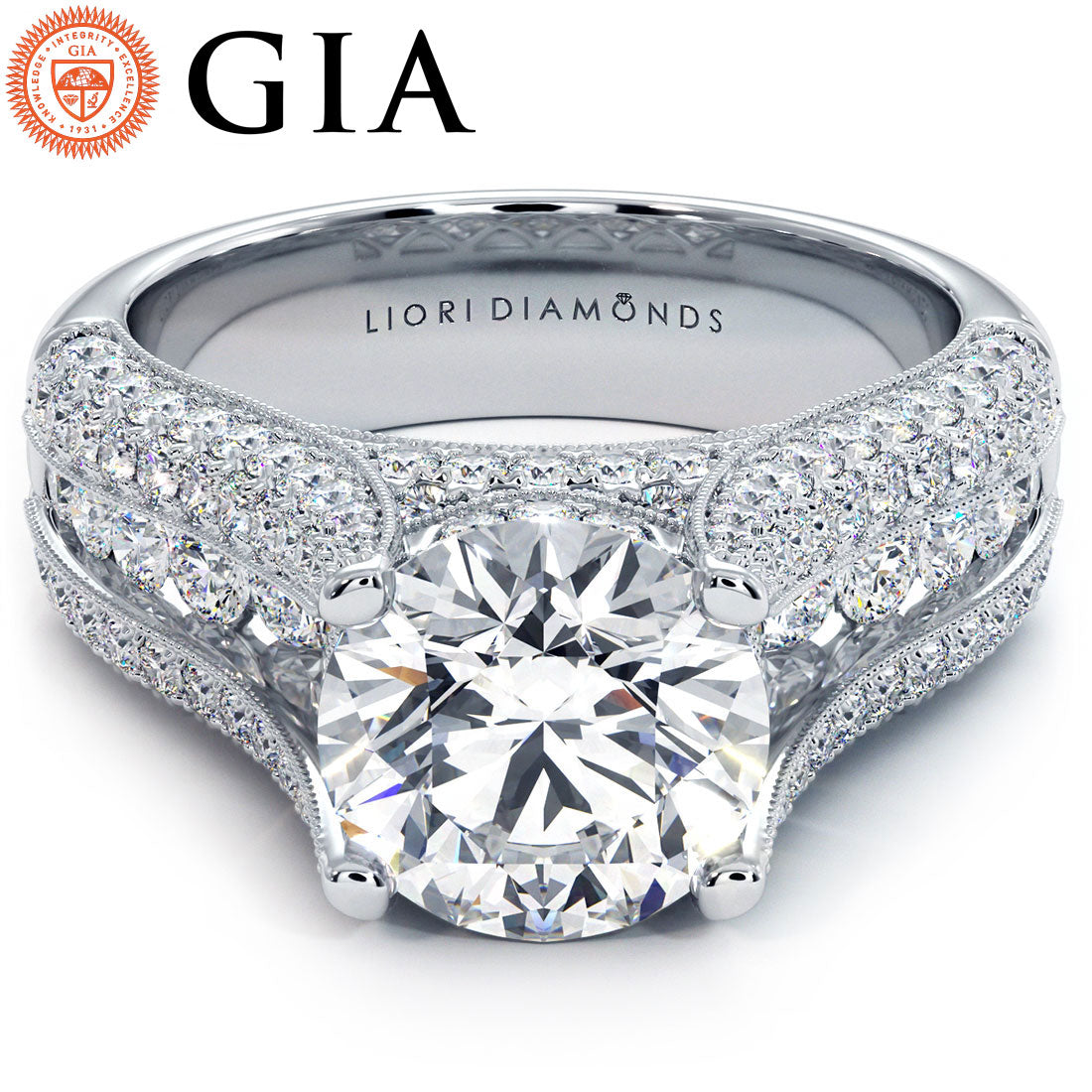 2 Carat Round Brilliant Micropavé Split Shank High Cathedral