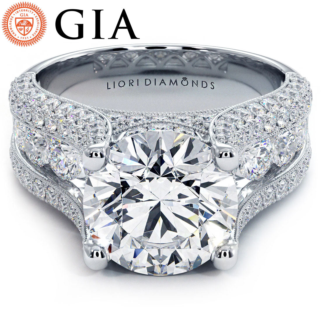3 Carat Round Brilliant Micropavé Split Shank High Cathedral