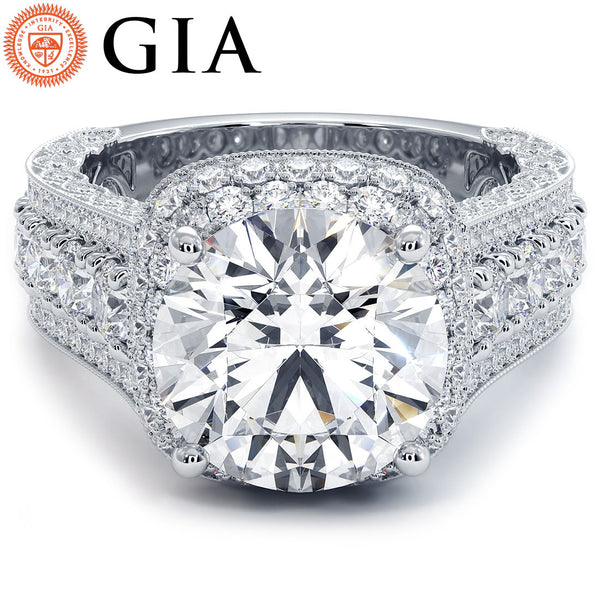 3.5 Carat Round Brilliant Vintage Style Micropavé Halo Graduated Shank