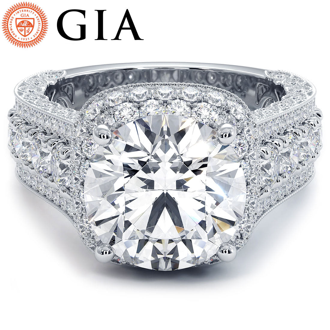 3.5 Carat Round Brilliant Vintage Style Micropavé Halo Graduated Shank