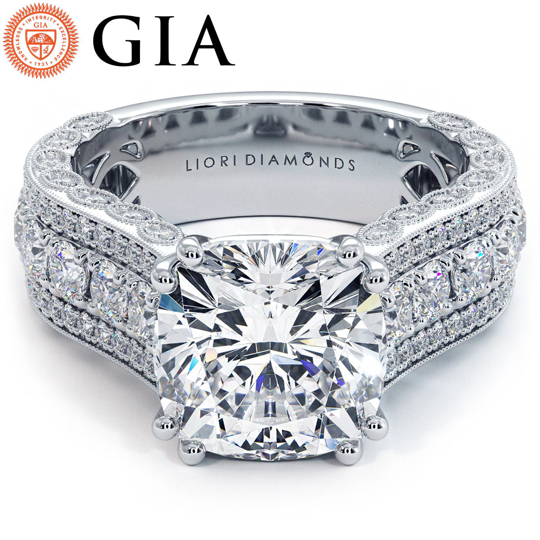 3.5 Carat Cushion Cut Vintage Style Milgrain