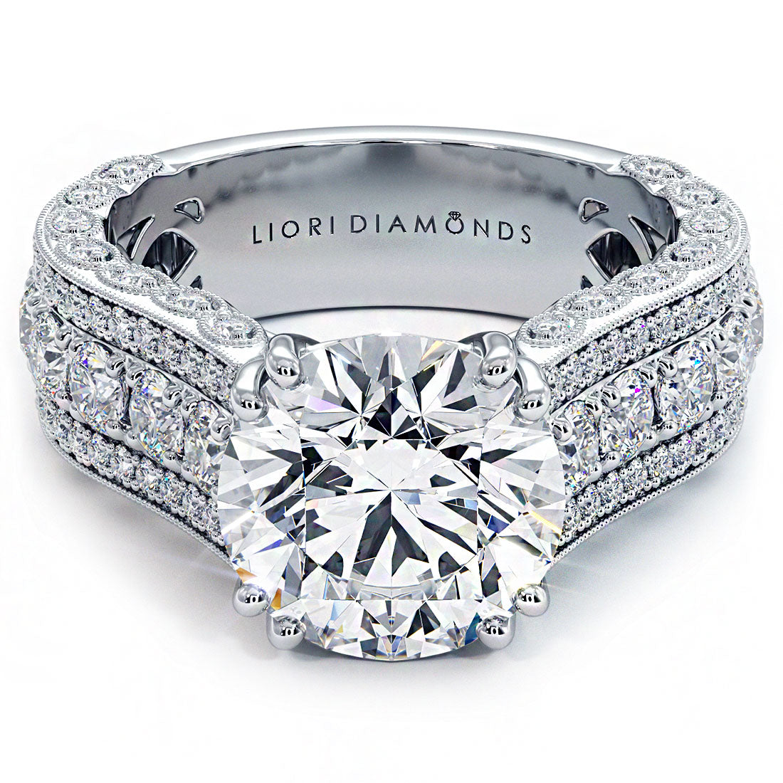 6.27ctw Round Brilliant Vintage Style Milgrain Lab Grown Diamond Engagement Ring 14k White Gold