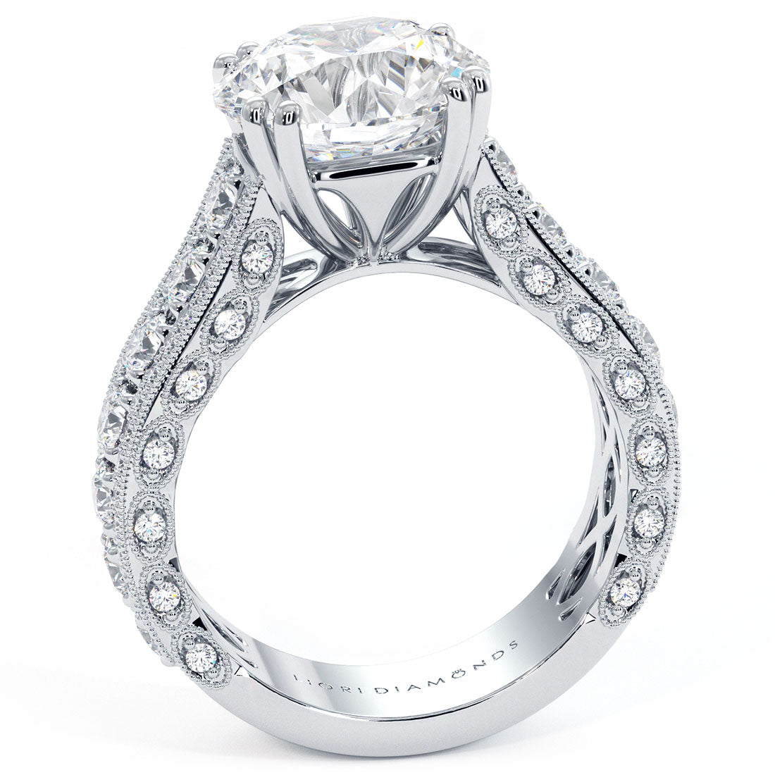 6.27ctw Round Brilliant Vintage Style Milgrain Lab Grown Diamond Engagement Ring 14k White Gold