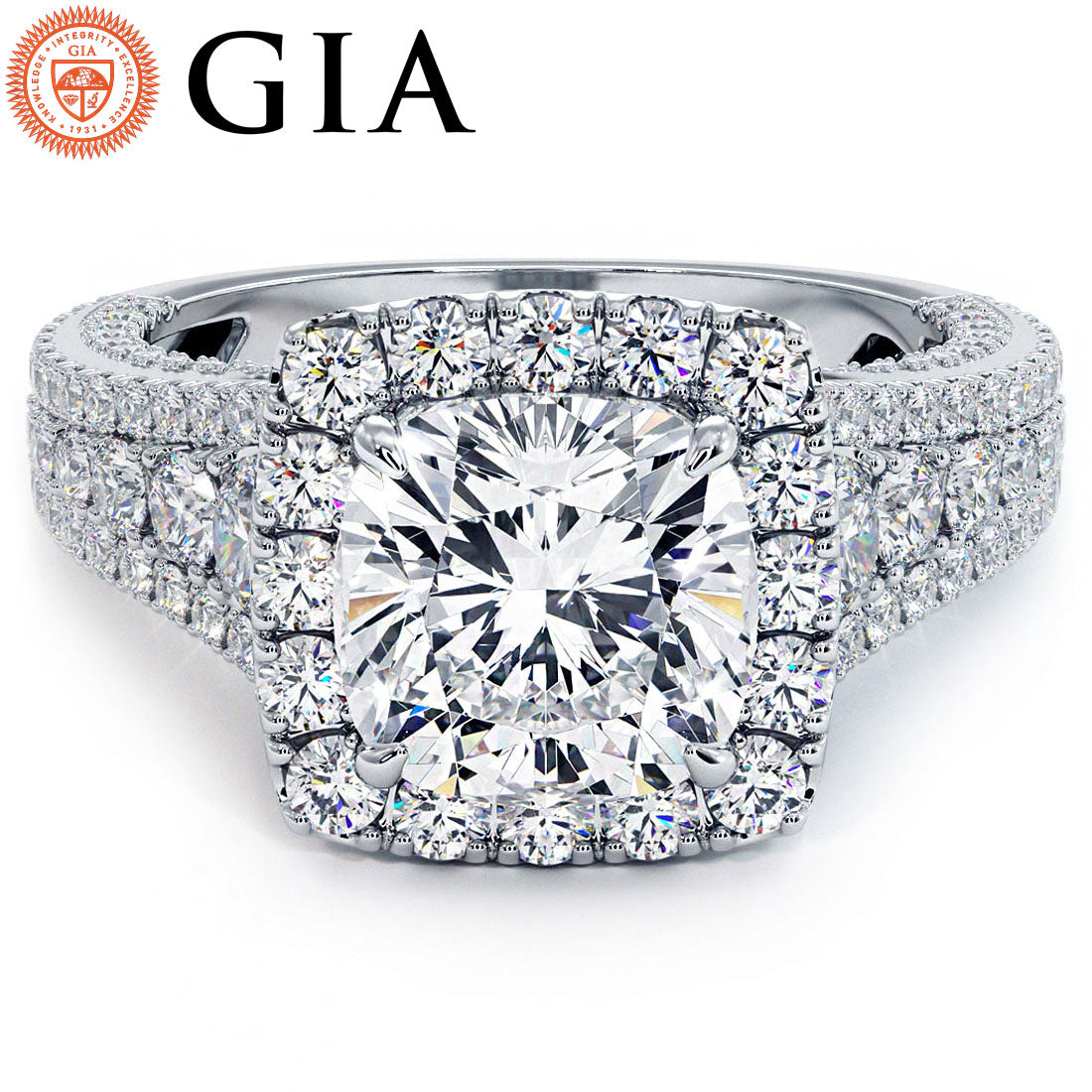1.5 Carat Cushion Cut Vintage Style Micropavé Halo Graduated Shank