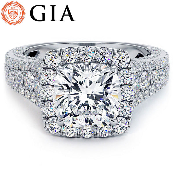1.5 Carat Cushion Cut Vintage Style Micropavé Halo Graduated Shank