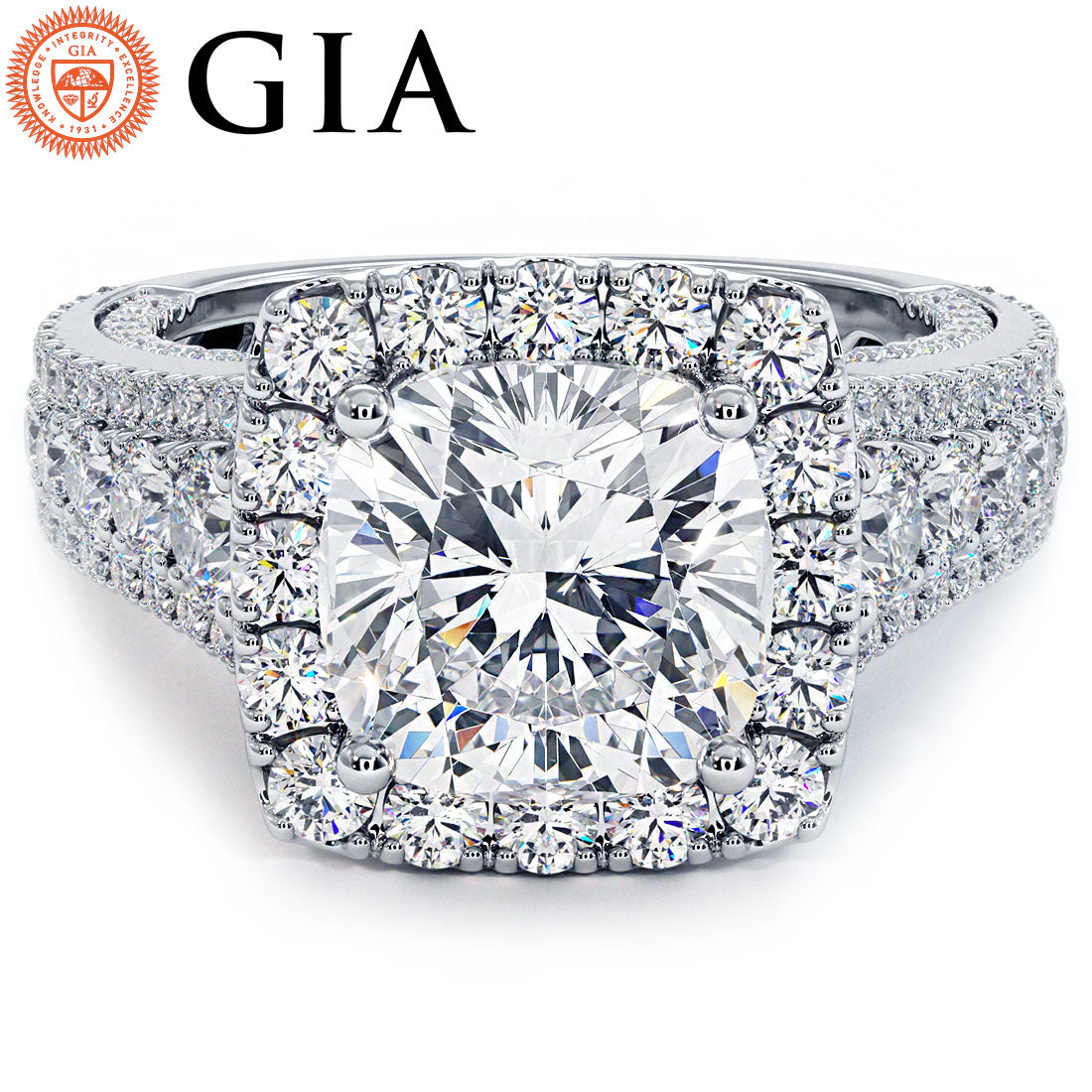2 Carat Cushion Cut Vintage Style Micropavé Halo Graduated Shank