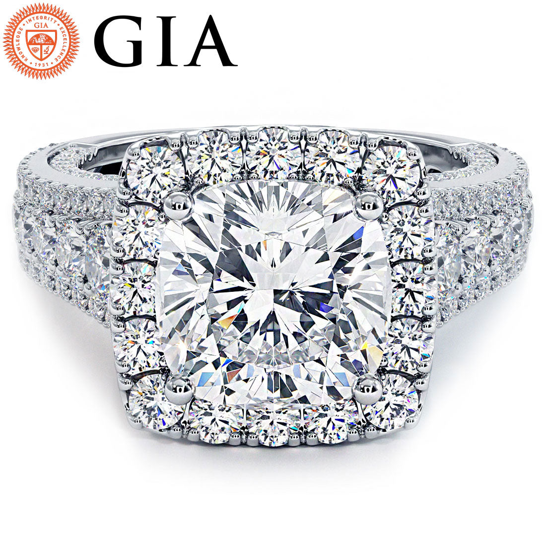 2.5 Carat Cushion Cut Vintage Style Micropavé Halo Graduated Shank