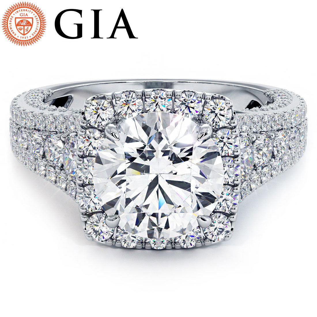 1.5 Carat Round Brilliant Vintage Style Micropavé Halo Graduated Shank