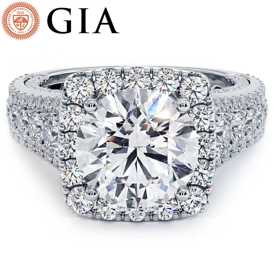 2 Carat Round Brilliant Vintage Style Micropavé Halo Graduated Shank