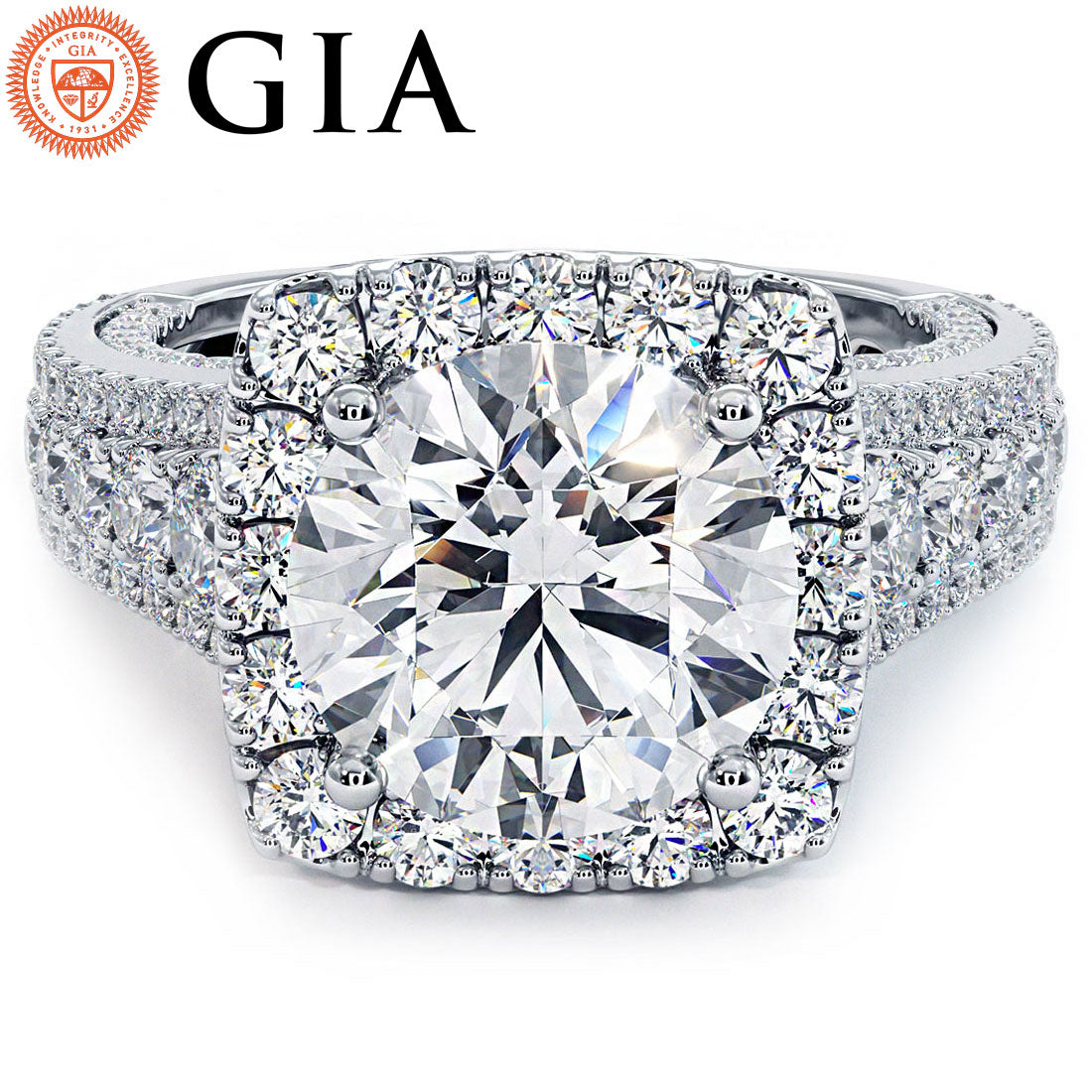 2.5 Carat Round Brilliant Vintage Style Micropavé Halo Graduated Shank