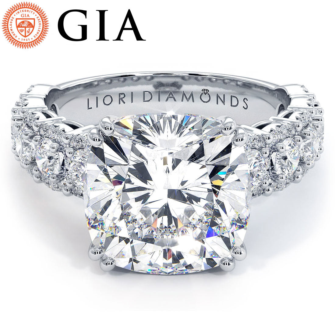 5 Carat Cushion Cut Micropavé Halo Set Shank