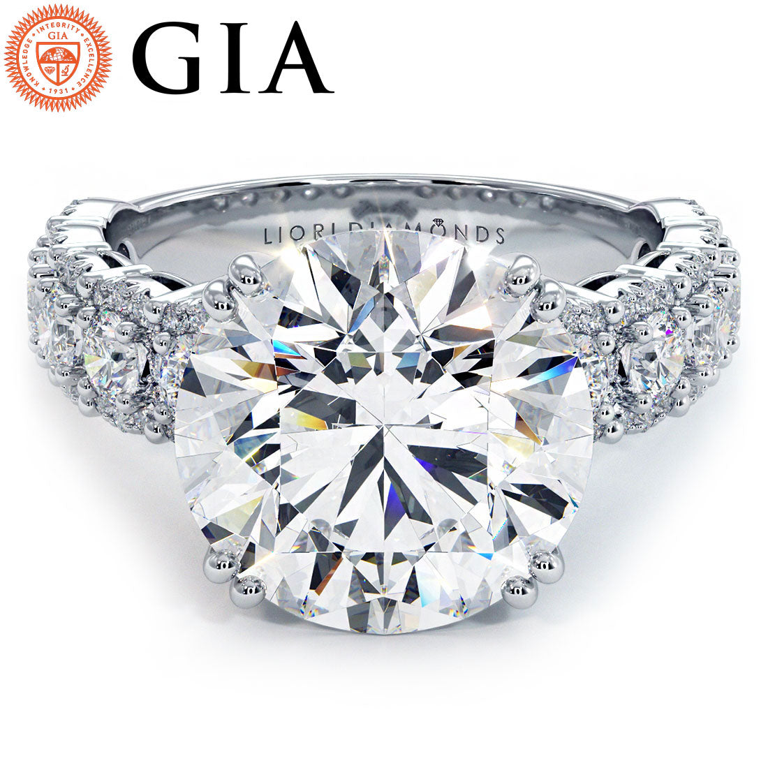 5 Carat Round Brilliant Micropavé Halo Set Shank