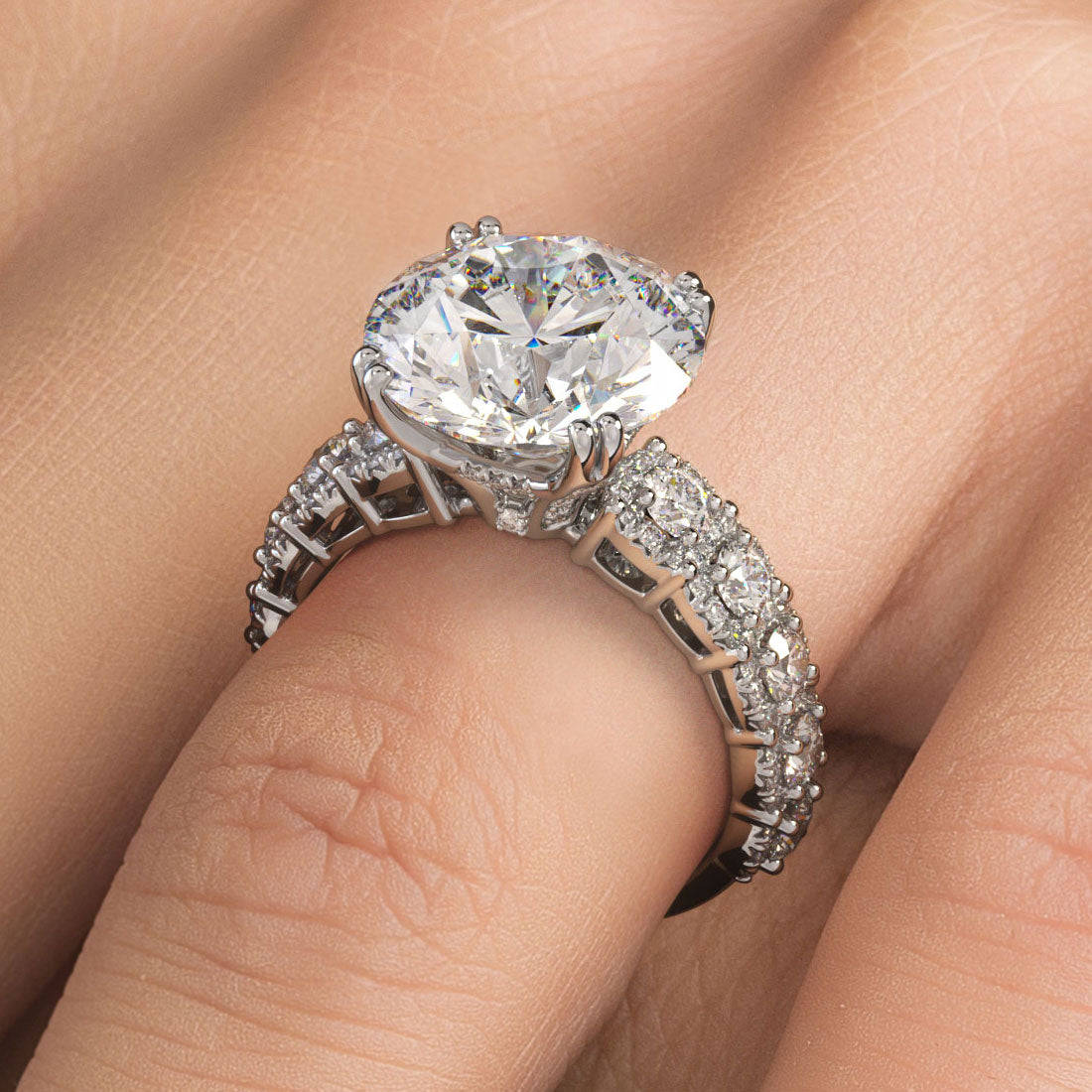 5 Carat Round Brilliant Micropavé Halo Set Shank