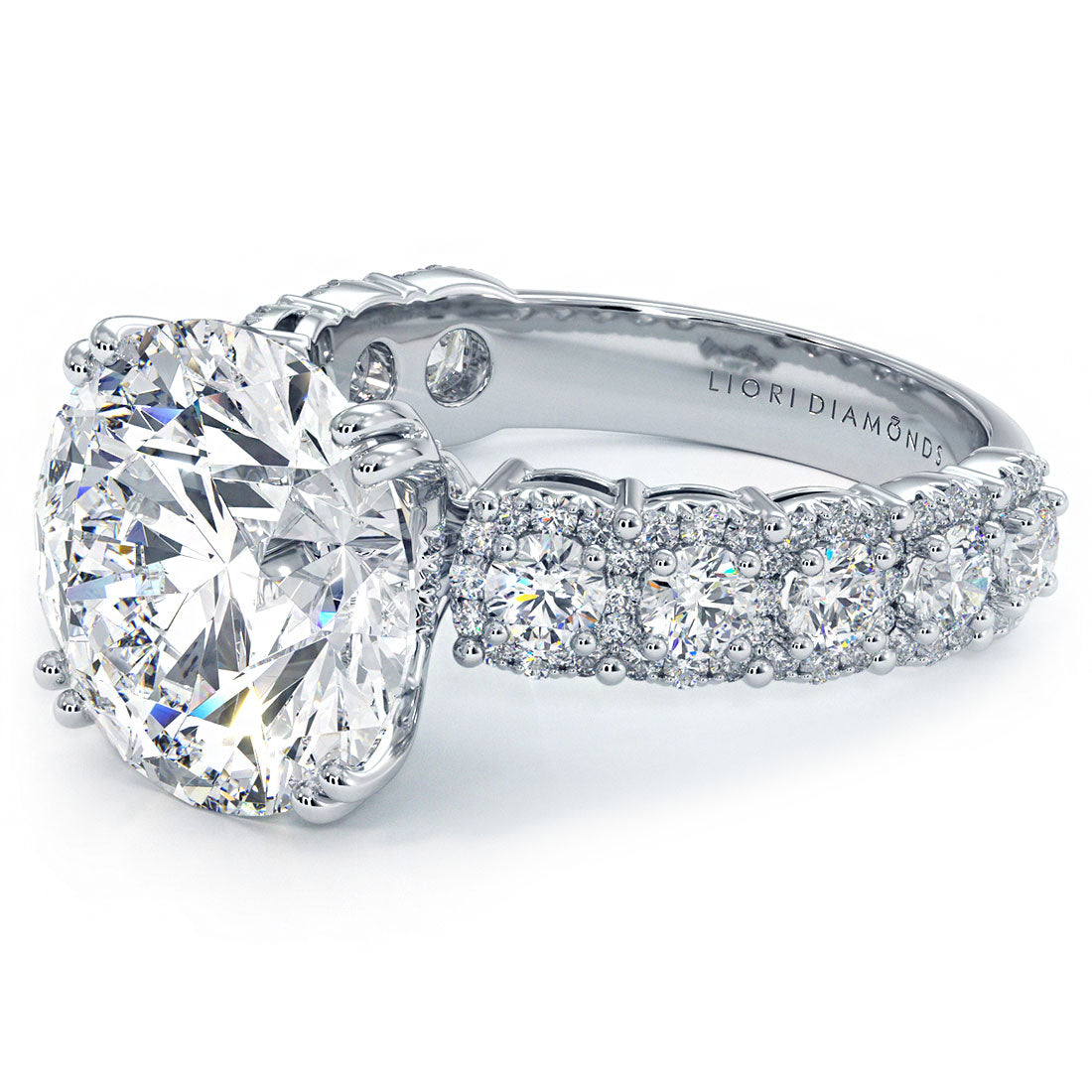 5 Carat Round Brilliant Micropavé Halo Set Shank