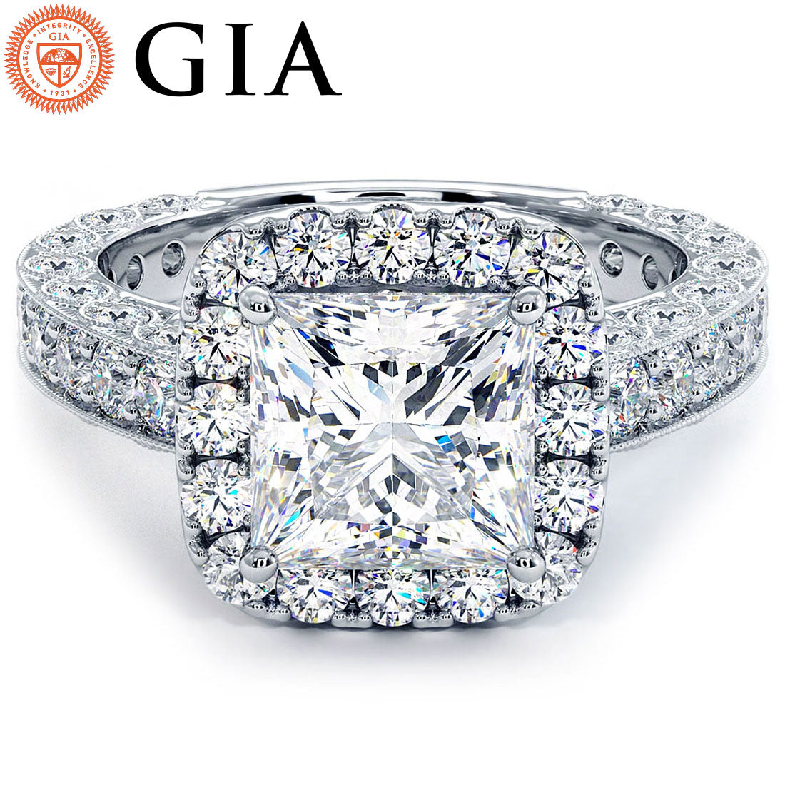 3 Carat Princess Cut Filigree Vintage Style Halo