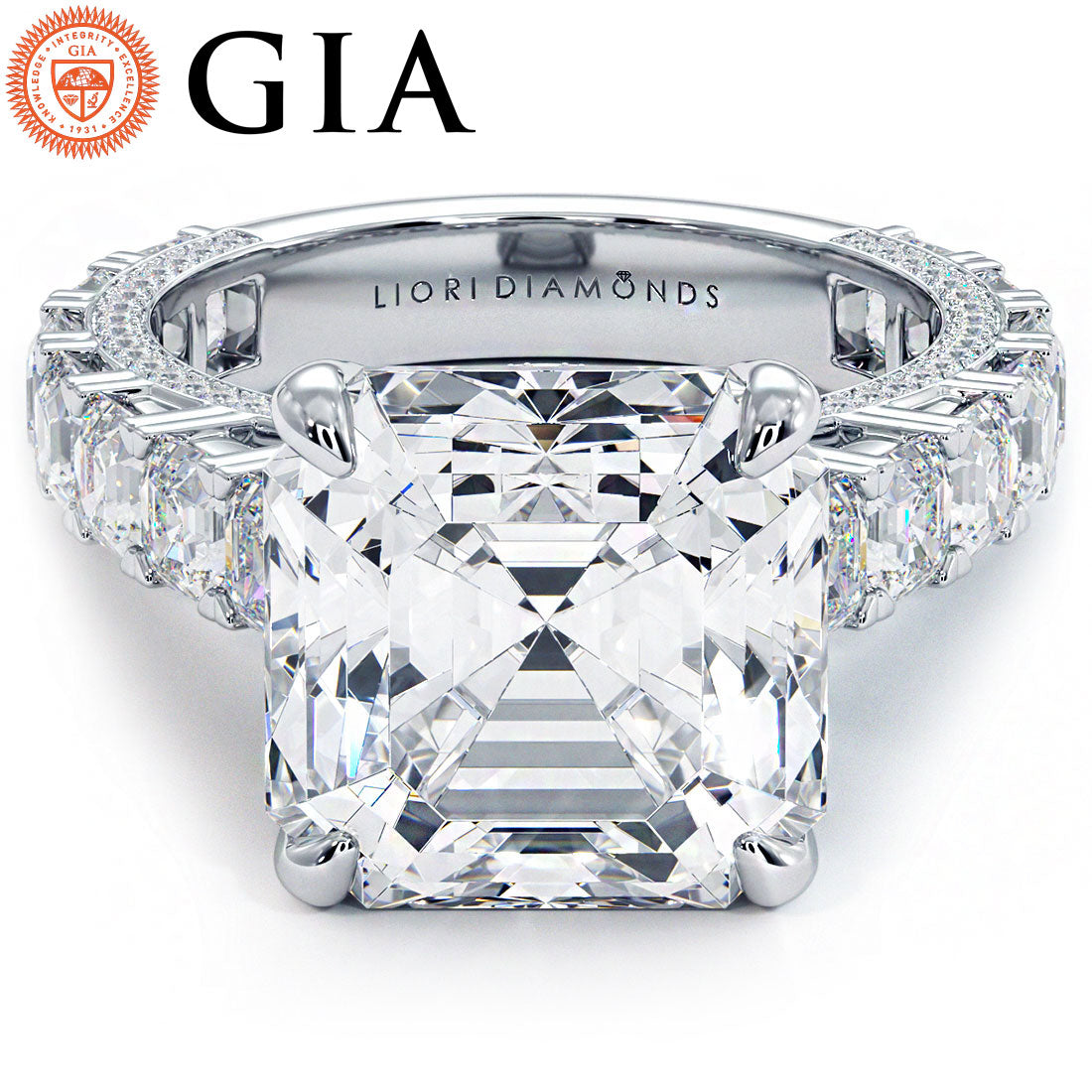7 Carat Asscher Cut Micropavé Cathedral Set Masterpiece