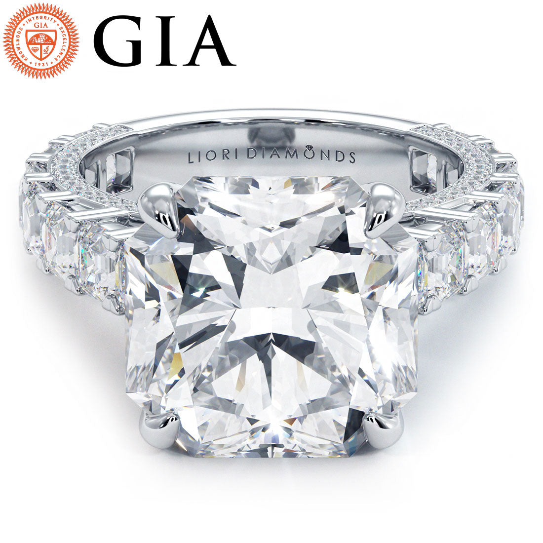 7 Carat Radiant Cut Micropavé Cathedral Set Masterpiece
