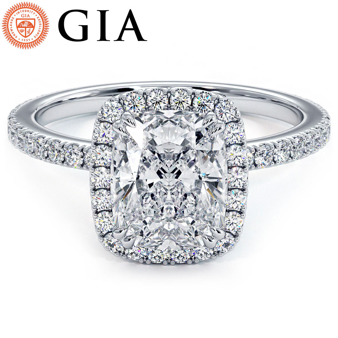 1.5 Carat Cushion Cut (Long) Micropavé High Set Halo