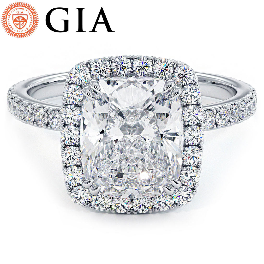 2 Carat Cushion Cut (Long) Micropavé High Set Halo