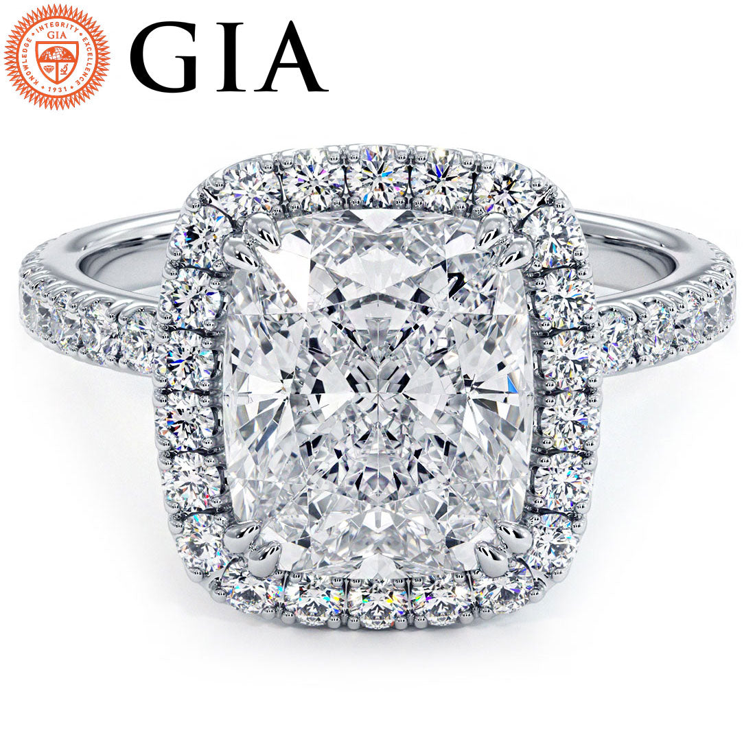 3 Carat Cushion Cut (Long) Micropavé High Set Halo