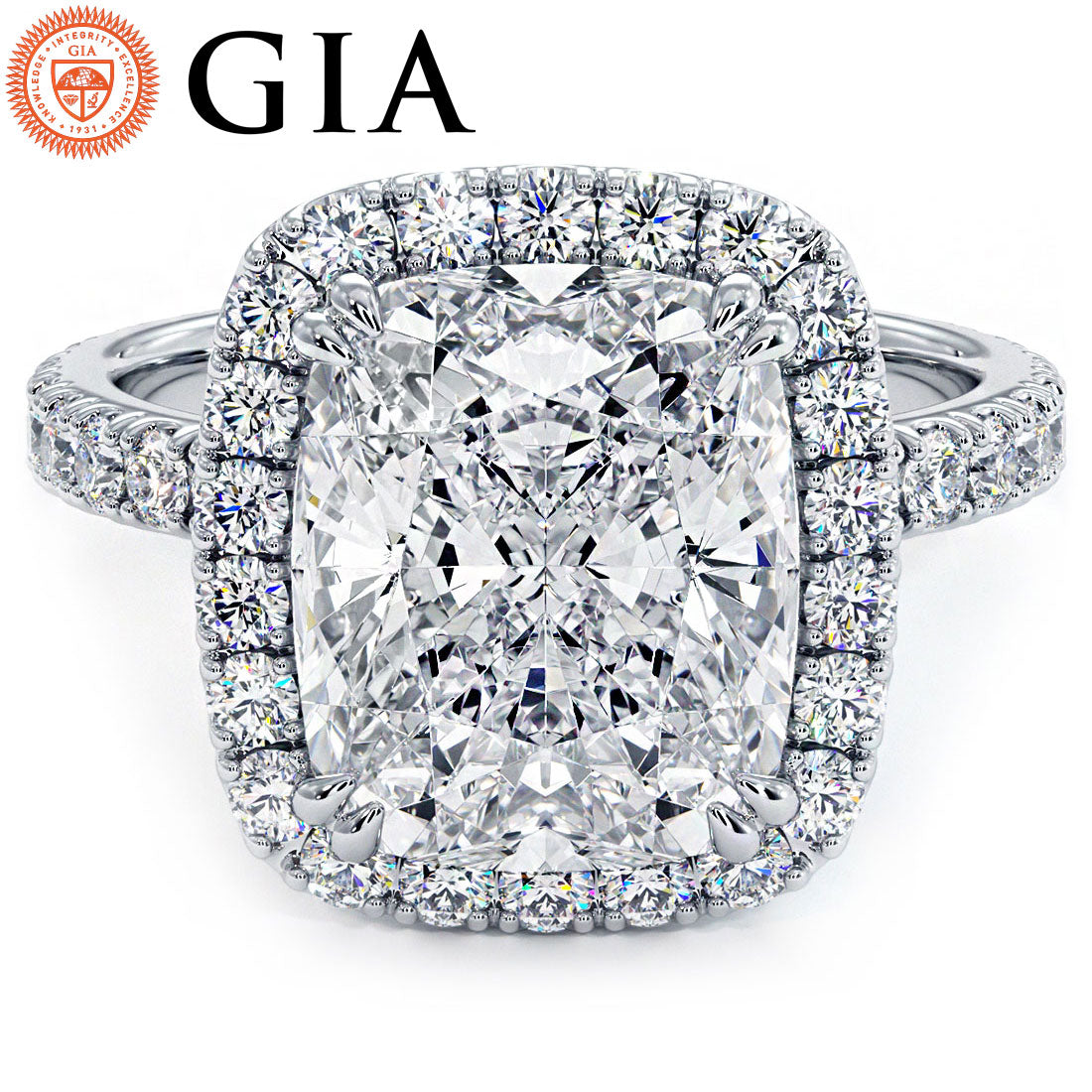 4 Carat Cushion Cut (Long) Micropavé High Set Halo