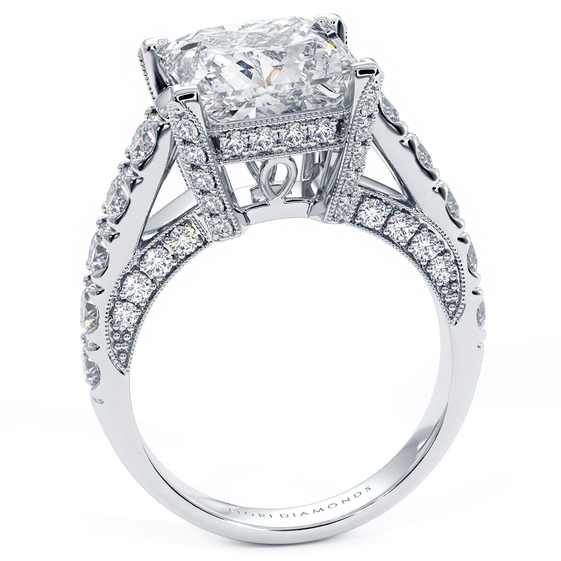 5.75ctw Princess Cut F-VS1 Micropavé Milgrain Prongs Lab Grown Diamond Engagement Ring set in 14k White Gold