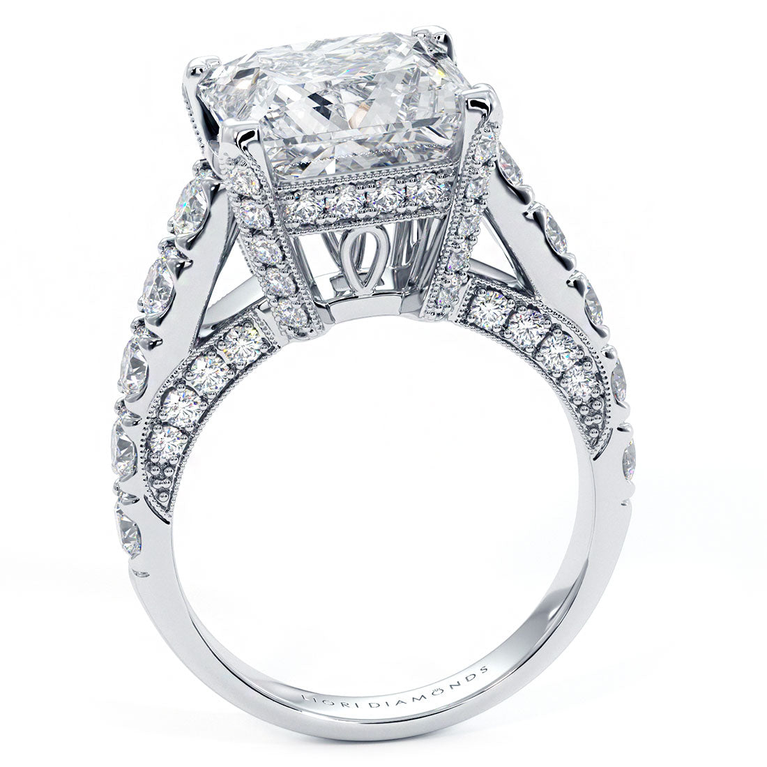 6.76ctw Princess Cut F-VS1 Micropavé Milgrain Prongs Lab Grown Diamond Engagement Ring set in 14k White Gold