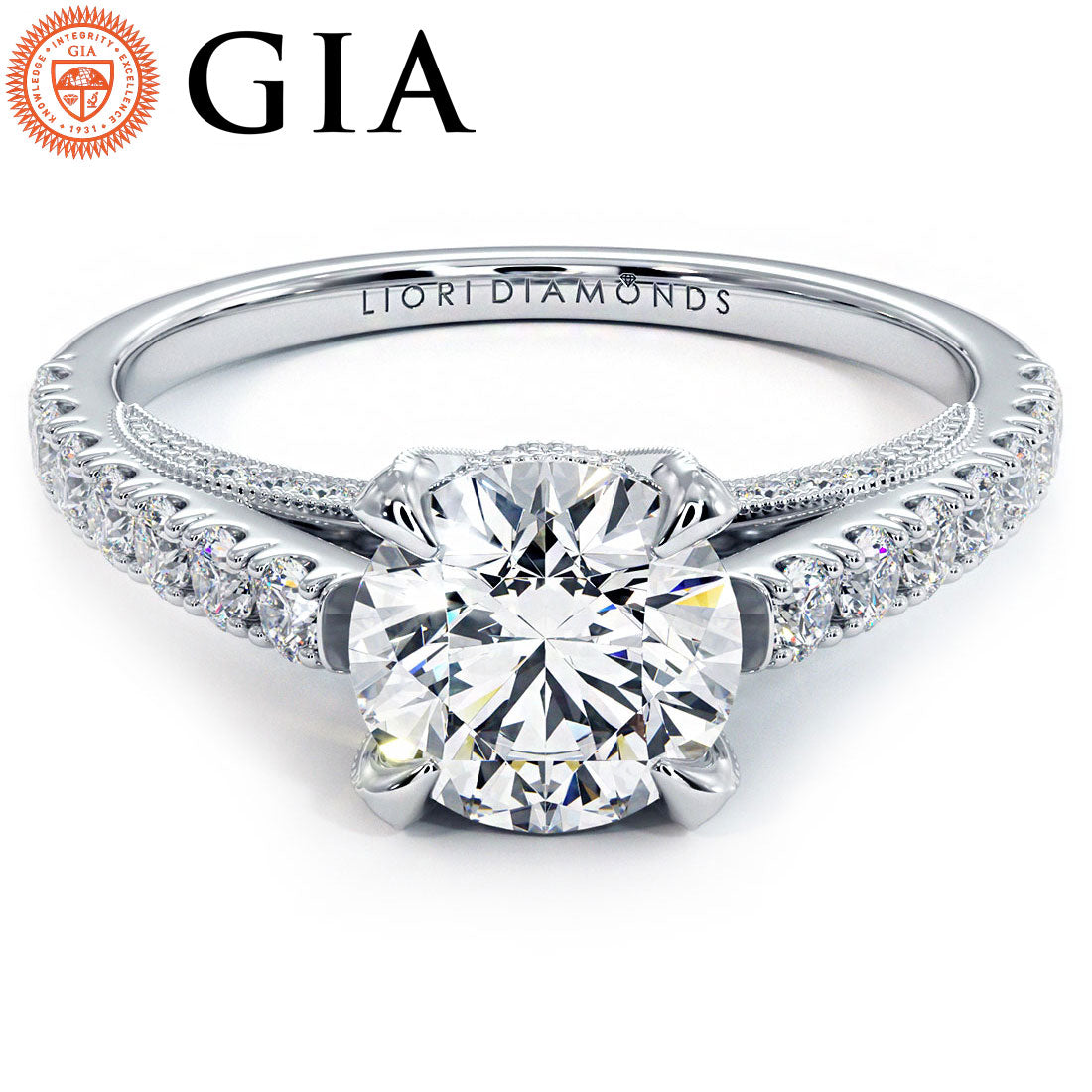 1 Carat Round Brilliant Micropavé Milgrain Prongs