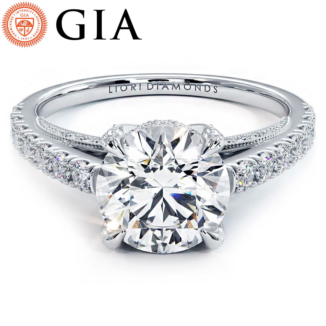 1.5 Carat Round Brilliant Micropavé Milgrain Prongs
