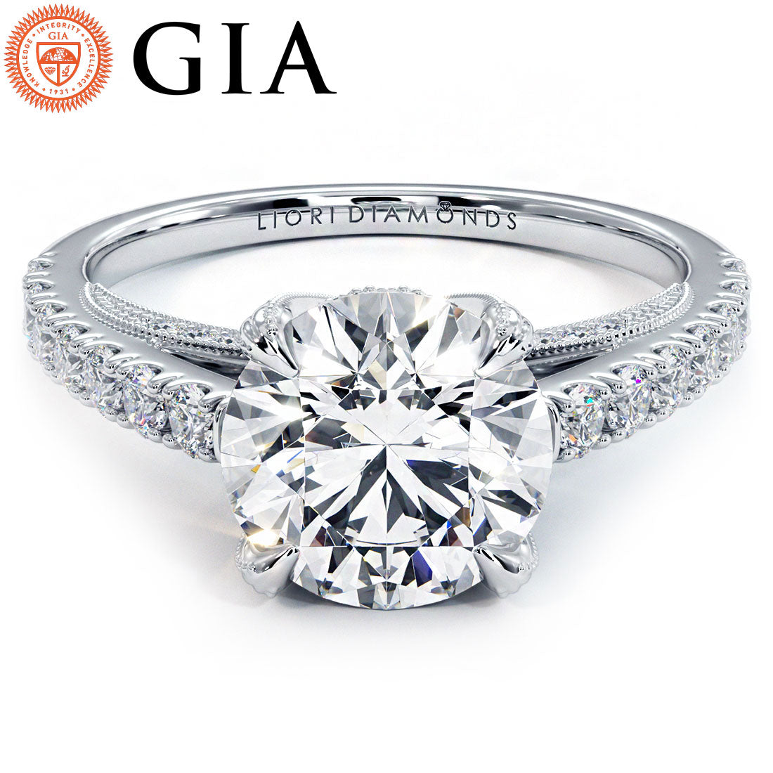 2 Carat Round Brilliant Micropavé Milgrain Prongs