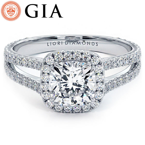 1 Carat Cushion cut Halo Split Shank French Cut