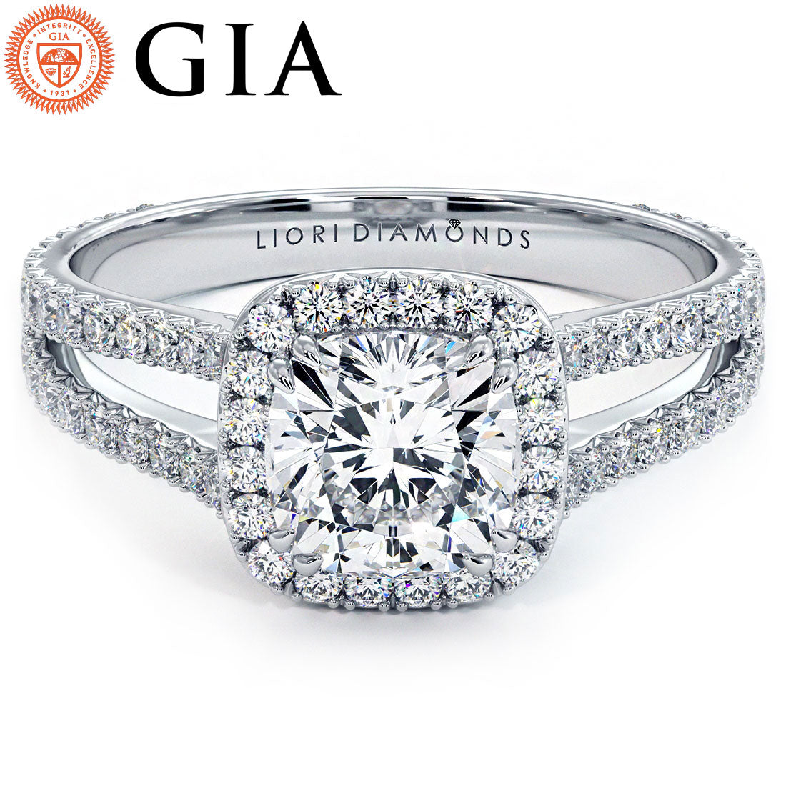 1 Carat Cushion cut Halo Split Shank French Cut