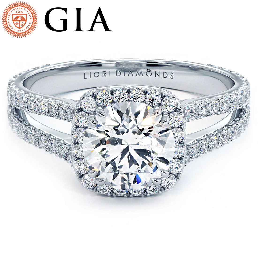 1 Carat Round Brilliant Halo Split Shank French Cut