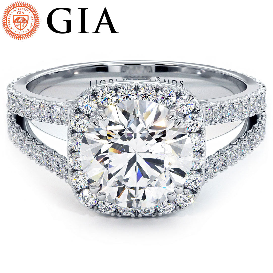 1.5 Carat Round Brilliant Halo Split Shank French Cut