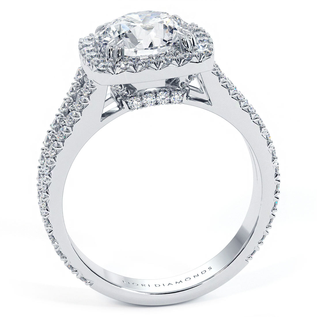 3.82ctw GIA Certified G-VS1 Round Brilliant Halo Split Shank French Cut Lab Grown Diamond Engagement Ring 14k White Gold