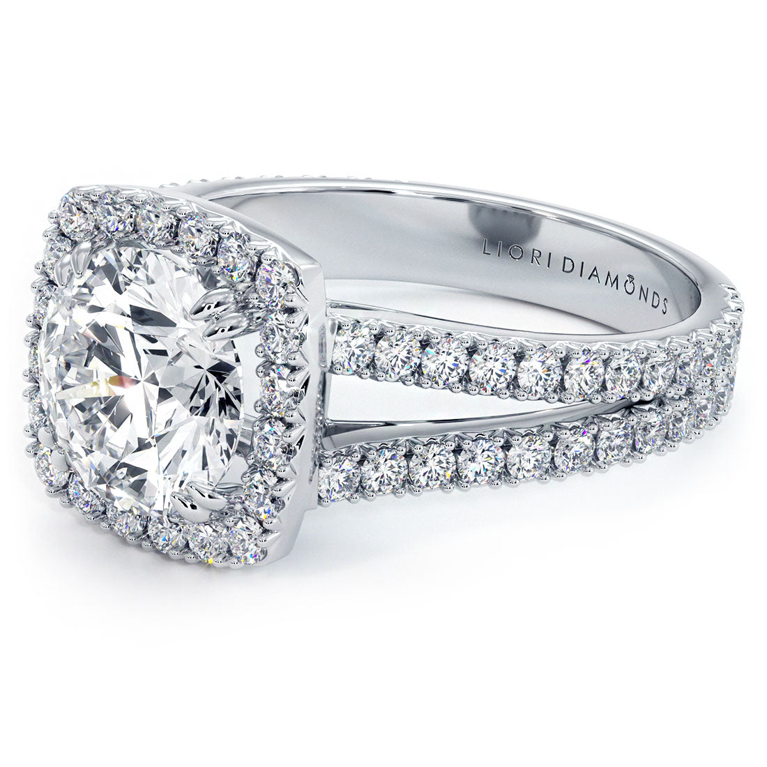 3.82ctw GIA Certified G-VS1 Round Brilliant Halo Split Shank French Cut Lab Grown Diamond Engagement Ring 14k White Gold