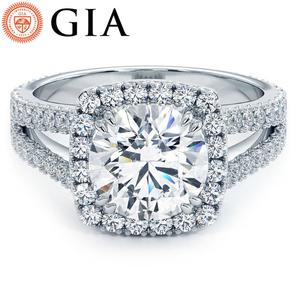 2 Carat Round Brilliant Halo Split Shank French Cut
