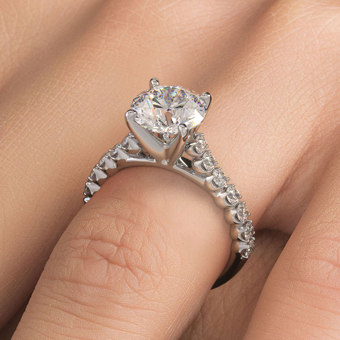 2.80ctw Round Brilliant Beaded Prong Lab Grown Diamond Engagement Ring 14k White Gold