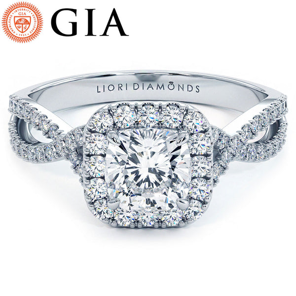 1 Carat Cushion Cut Infinity Twist Square Halo