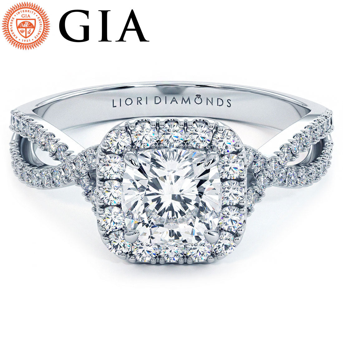 1 Carat Cushion Cut Infinity Twist Square Halo