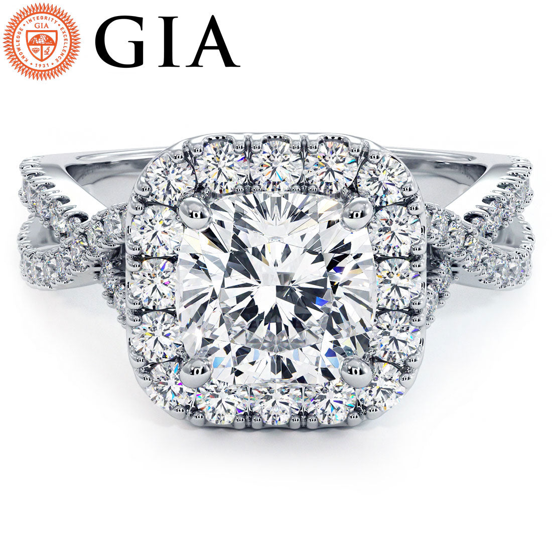 2 Carat Cushion Cut Infinity Twist Square Halo
