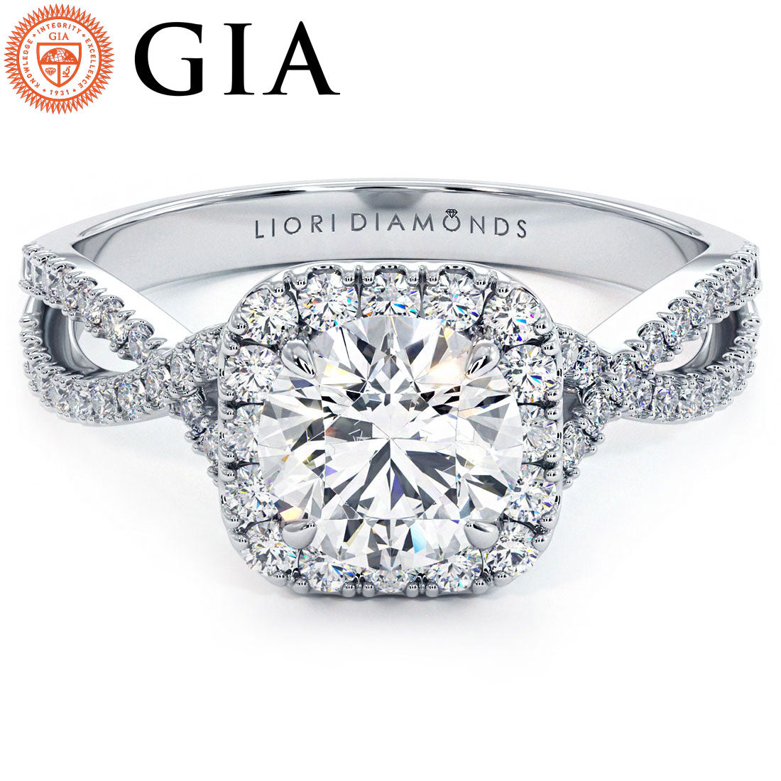 1 Carat Round Brilliant Infinity Twist Square Halo