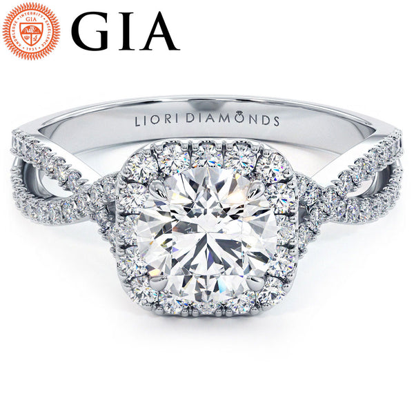 1 Carat Round Brilliant Infinity Twist Square Halo