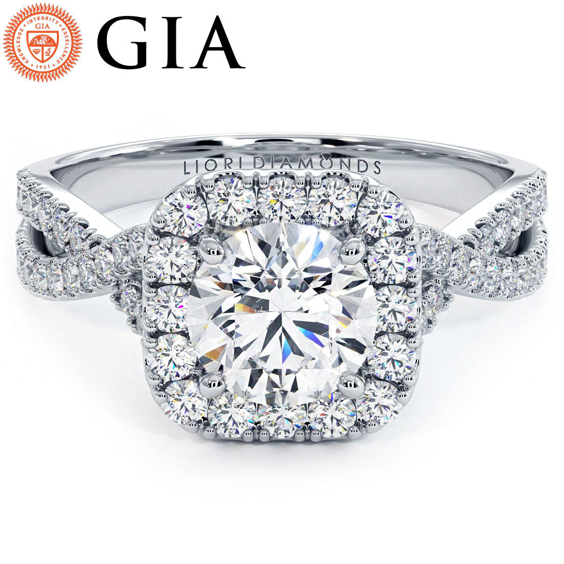 1.5 Carat Round Brilliant Infinity Twist Square Halo